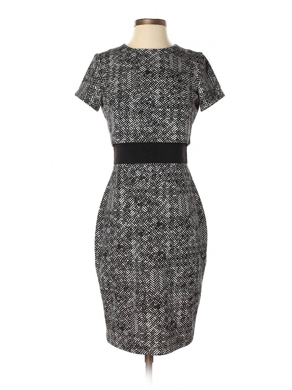 Calvin Klein Black and White Textured Sheath Dress